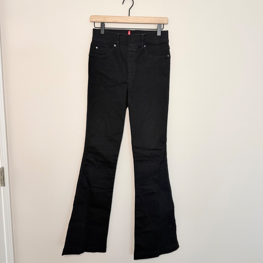 Women's SPANX Clean Black Pull-On Comfort Jeans Stretch Flare Boot Cut SZ S